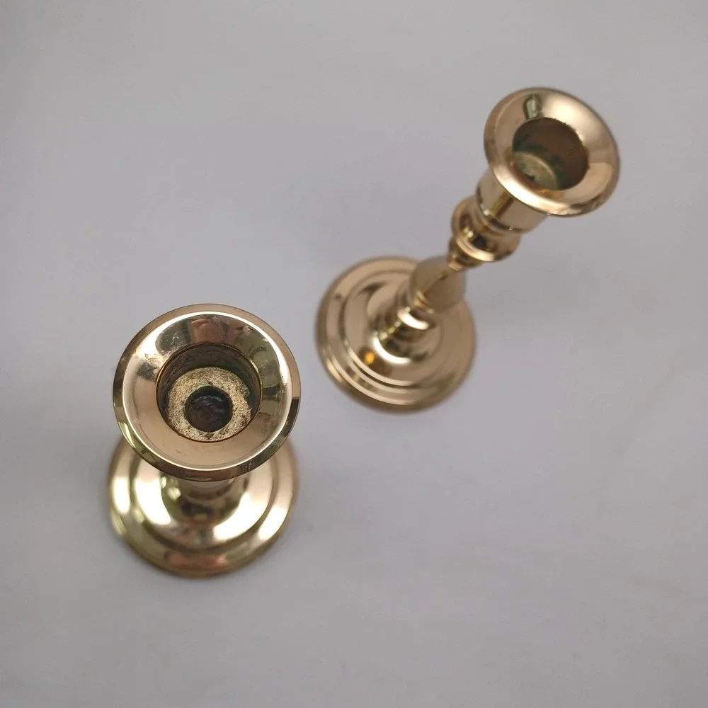 Baldwin Brass Candlestick Holders Set of‎ 2 Polished Gold Taper 7 Inch USA Made